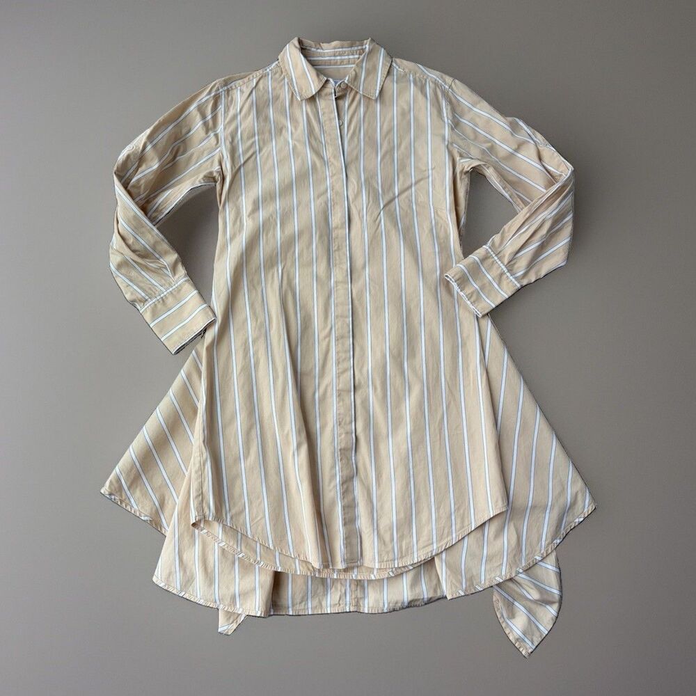 Derek Lam 10 Crosby Striped Poplin Shirt Dress Size 2 Beige Long Sleeve